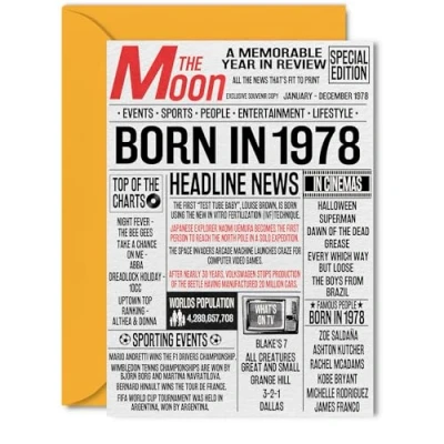 Image of 46th Birthday Cards for Women Men Born In 1978 Newspaper Happy 46 Card Dad Mum Aunt Uncle Vintage Retro Back 1978, 5x7 Inch Forty Six Sixth Bday Greeting