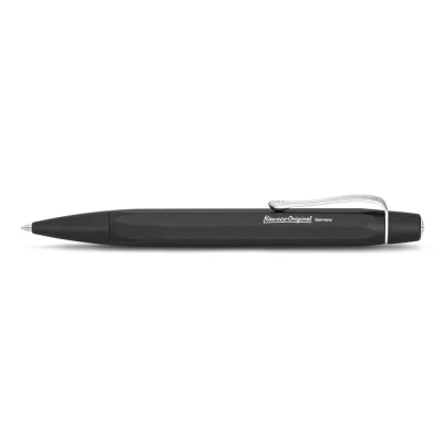 Image of Kaweco ORIGINAL Ball Pen Black Chrome I Retractable Ballpoint with Standard G2 Refills in a Nostalgic Tin Box Aluminium 13cm