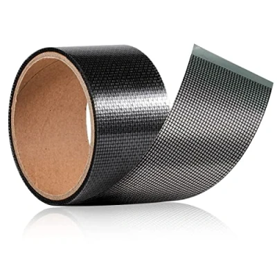 Image of Window Insect Screen Adhesive Tape Repair Tapes Kit Waterproof Fiberglass Covering Mesh for and Door Patch Anti Mosquito (5cmX5m Black)