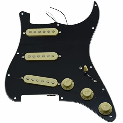 Image of KAISH Loaded American ST/Strat Style SSS Pickguard Prewired Pick Guard With Ceramic Pickups for Stratocaster/Strat Black 3 Ply Cream Covers and Knobs