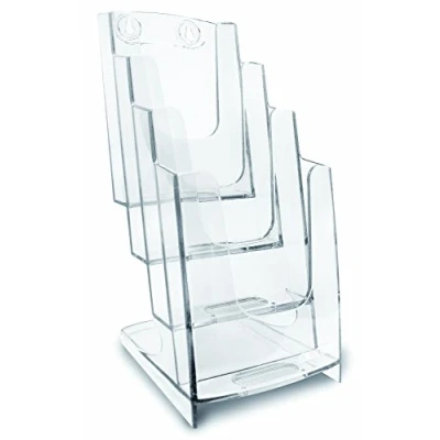 Image of ARDA Wall magazine rack with 4 compartments Format 1/3 A4, capacity 800 sheets of 80gr Transparent display