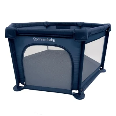 Image of Dreambaby Large Explore Deluxe Fabric Playpen Navy. Padded Sides, Easy Assembly, Play Pen for Baby and Toddler, Yard, Breathable Mesh Fabric, Zip Door