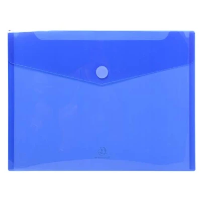 Image of Exacompta Ref 56422E PP Envelope Pocket Suitable for A4 Documents, Hook &amp; Loop Closure, 0.2mm Translucent Polypropylene, Personalisable Blue (Pack of 5)