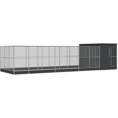 Image of ** vidaXL Aviary with Extension Walk In Bird Cage/Chicken Run Coop Silver Galvanised Steel 911x303x216cm