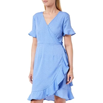 Image of ONLY Women&#039;s ONLOLIVIA S/S WRAP Dress WVN NOOS,Blue Bonnet/AOP:CONFETTI DOT,12UK