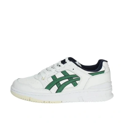 Image of Asics Sportstyle EX89 Unisex Trainers, Size: 5, White/shamrock green Leather and textile