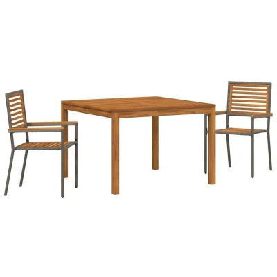 Image of vidaXL 3 Piece Garden Dining Set Grey Poly Rattan Acacia