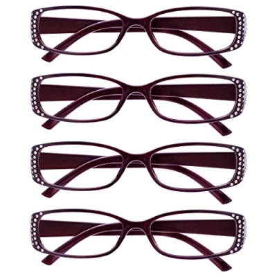 Image of The Reading Glasses Company Black &amp; Purple Diamonte Style Readers Value 4 Pack Designer Womens Ladies UVR4093P +2.00