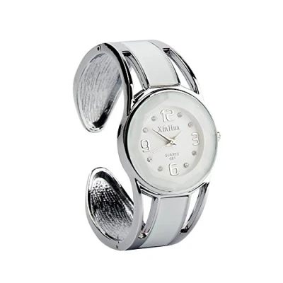 Image of ele ELEOPTION Bracelet Design Quartz Wrist Watches with Rhinestone Blue Dial Stainless Steel for Women (White)