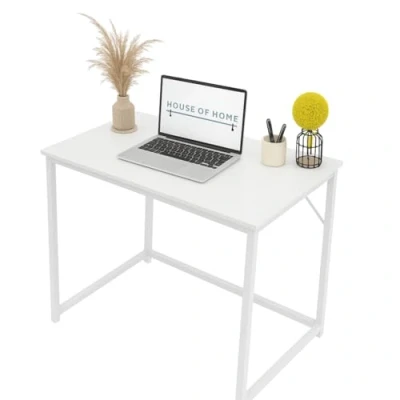 Image of Direct Online Houseware Rustic Brown Large Desk with Black Coated Metal Frame Versatile Gaming Desk, and Dressing Table for Home Office (White, 80 x 50 cm)