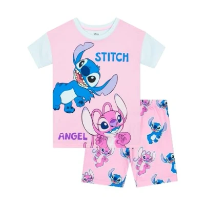 Image of Disney Pyjamas Lilo And Stitch Pjs Girls Short Angel Pink 7 8 Years