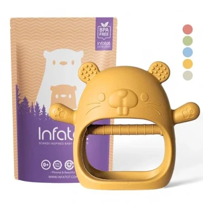 Image of Infatot® Teething Toys for Baby Teether, New Infant Silicone Chipmunk Teether Mitten Glove Prevents Finger Sucking, Teethers Babies, Babies CM Mango