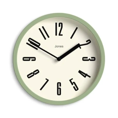 Image of Jones Clocks® Hot Tub wall clock small retro round 20cm Mustard yellow Easy to read numbers Ideal for kitchen, office, children’s room or any space