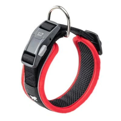Image of Ferplast Dog Collar GENIUS C25/45, Reflective, Breathable, Adjustable, Quick Release Magnetic Closure, for Medium Size Dogs, Soft Padding, Red