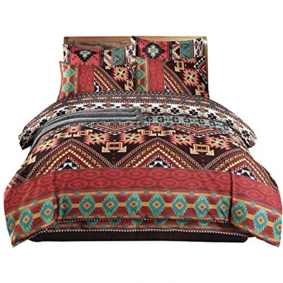Image of Loussiesd Boho Duvet Cover Set Super King Ethnic Exotic Bohemian Bedding Southwestern Bohemia Bedspread Microfiber Aztec
