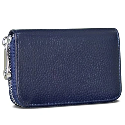 Image of GADIEMKENSD Credit Card Holder RFID Blocking Genuine Leather Mini Wallet Purse with Zipper Womens Small id Compact Slim Blocked Zip Accordion Wallets Case Dark Blue