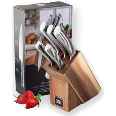 Image of Taylor&#039;s Eye Witness Stratford Black Painted 5 Piece Hollow Handle Acacia Wood Knife Block Set