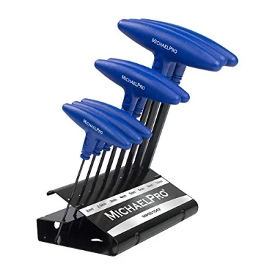 Image of MichaelPro MP001042 8 Piece T Handle Ball End Allen Wrench Set, Key Bar Keys Key, Allan Keys, Hex Set with Convenient Storage Stand (Metric, Blue)