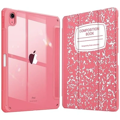 Image of FINTIE Hybrid Slim Case for iPad 10th Generation 10.9 Inch Tablet (2022 Model) [Built in Pencil Holder] Shockproof Cover with Clear Transparent Back Shell, Auto Wake/Sleep, Composition Book Pink