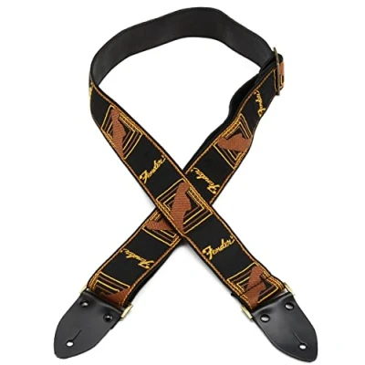 Image of Fender Legacy Monogram Strap, Black/Yellow/Brown Guitar, 2&quot;