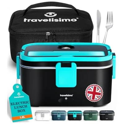 Image of TRAVELISIMO Electric Lunch Box Food Heater 80W Heated 1.8L Warmer Container Hot in Car Truck &amp; Office, 12V/24V/230V Boxes for Adults, Stainless Steel