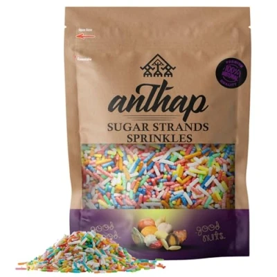 Image of Anthap Sugar Strands Sprinkles, Rainbow Colourful Strands, Great for Dessert Topping, Perfect Decorating Cakes &amp; Donuts, Tasty, Cake Sprinkles Decoration, 500g