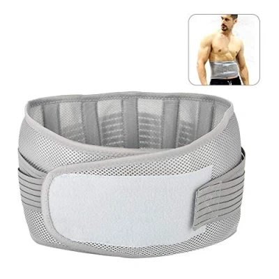 Image of Back Support Belt, Lower Brace, Grey Breathable Lumbar Adjustable Abdominal Brace Belt for Waist Strain and Pain Relief (L)