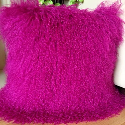 Image of Co sy 40 * 40CM GENUINE MONGOLIAN SHEEPSKIN LAMB WOOL FUR CUSHION WITH PAD (Solid Pink)