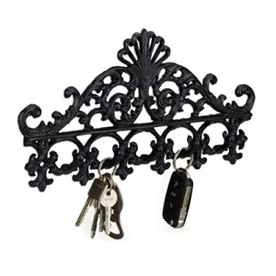 Image of Relaxdays Cast Iron Coat Rack, 5 Hooks, Antique Cottage Style, HxWxD: Approx 17 x 35 3.5 cm, Black, cm