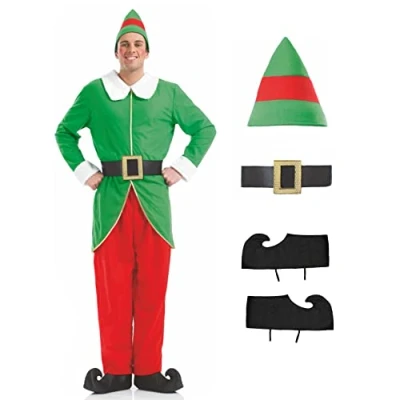 Image of Fun Shack Adult Elf Costume Men, Outfits for Christmas Fancy Dress Adults X Large