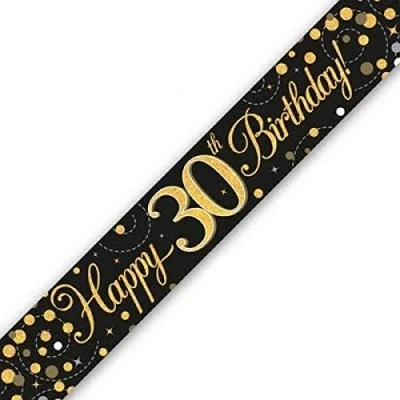 Image of 9ft Banner Sparkling Fizz 30th Birthday Black &amp; Gold Holographic