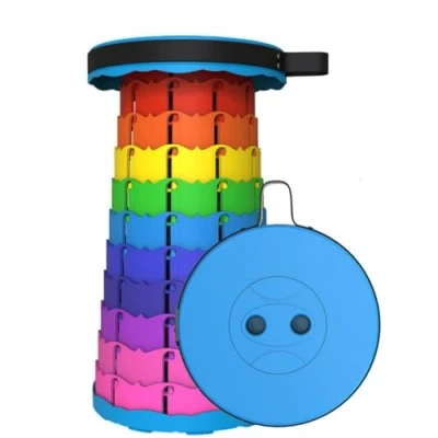 Image of Benebomo portable folding stool telescopic retractable chair outdoor hiking camping fishing rest hunting plastic stool(Blue/Rainbow)