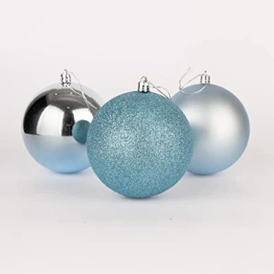 Image of 10cm/6Pcs Christmas Baubles Shatterproof Light Blue, Tree Decorations Ball Ornaments Balls Xmas Hanging Holiday Decor Shiny,Matte,Glitter
