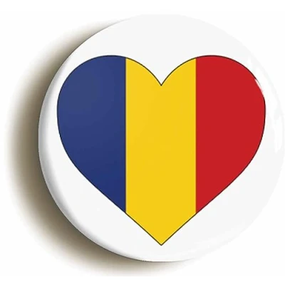 Image of Ozorath ROMANIA ROMANIAN FLAG HEART BUTTON BADGE (1inch / 25mm diameter)