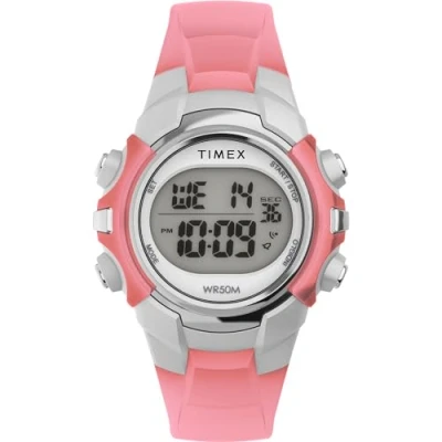 Image of Timex Unisex Sport 33 mm Watch Pink Resin Strap Digital Dial Silver Tone Case TW5M61600