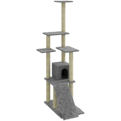 Image of vidaXL Cat Tree with Sisal Scratching Posts Light Grey 155 cm