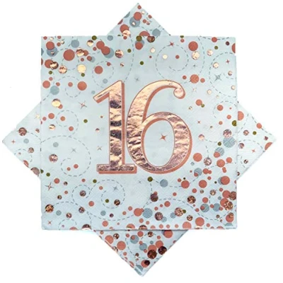 Image of Oaktree Sparkling Fizz 16th Rose Gold 33cm x 3 ply Napkins 16pcs