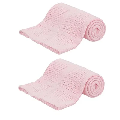 Image of Baby Cot Bed Cellular Blanket for Newborn 2 PACK 100% Cotton Large Size 75 x 100cm Hospital Essentials Pram Breathable Unisex Pink