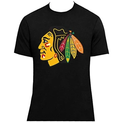 Image of NHL Chicago Blackhawks black T Shirt Logo Chip 47 Brand Ice Hockey,