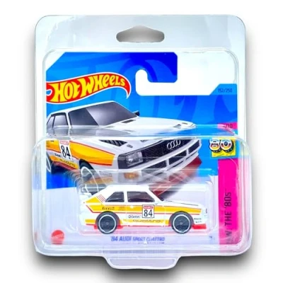 Image of Hot Wheels &#039;84 Audi Sport Quattro (White, Yellow &amp; Red) 9/10 HW: The &#039;80s 2023 152/250 (Short Card) COMES IN A KLAS CAR KEEPER PROTECTIVE COLLECTORS CASE HKJ66