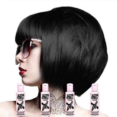 Image of Crazy Color Semi Permanent Hair Cream 4 Bottles of Natural Black 100 ml