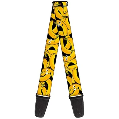Image of Buckle Down GS W32879 &quot;Bananas Stacked Cartoon Black//Yellows&quot; Guitar Strap