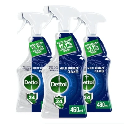 Image of Dettol Protect 24 hour Antibacterial Disinfectant Multi Surface Spray Cleaner Ocean Fresh 460ml x 3
