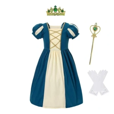 Image of Lito Angels Princess Merida Fancy Dress Up Clothes Play Wear with Accessories for Kids Girls, Age 4 5 Years, Dark Teal (Tag Number 110)