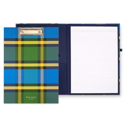 Image of Kate Spade New York Clipboard Folio with Low Profile Clip, Professional Padfolio Includes Lined Notepad, Pen Loop, and Pocket, Grand Plaid Duo
