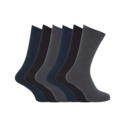 Image of Mens 100% Cotton Ribbed Classic Socks (Pack Of 6) (UK Shoe 6 11, EUR 39 45) (Black/Grey/Navy)