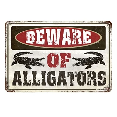 Image of MLOVOS Warning The Alligator Signs Beware of Metal Sign for Yard Fence Garage Cave Home Wall Funny Decor Retro Tin 8x12 Inches