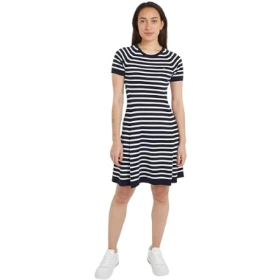 Image of Tommy Hilfiger Women Dress Midi Short Sleeve, Multicolor (Desert Sky/Ecru STP), XXL