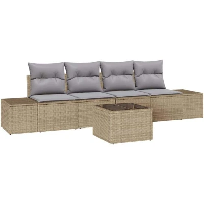 Image of vidaXL 5 Piece Garden Sofa Set with Cushions Beige Poly Rattan