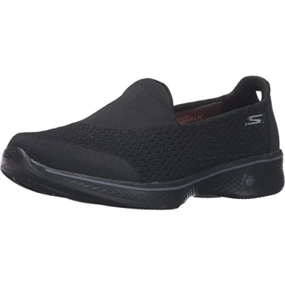Image of Skechers Women&#039;s Go Walk 4 Pursuit Slip On Trainers, Black Textile Trim Bbk, 5 UK
